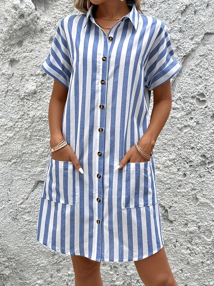 Striped shirt dress with belted waist for women