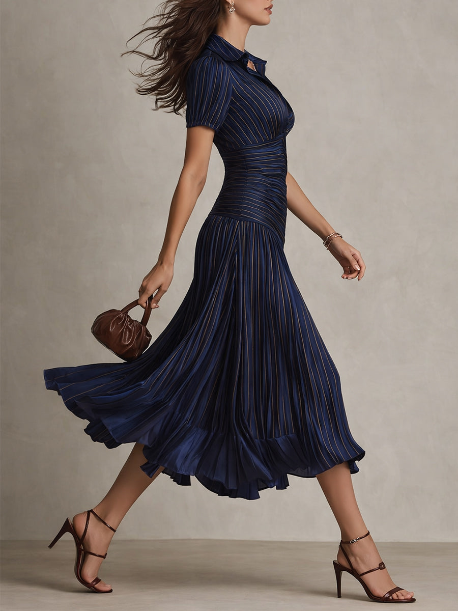 LUCIA | Striped Pleated Bodycon Midi Dress