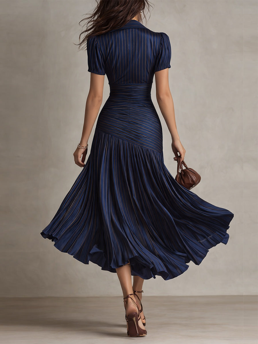 LUCIA | Striped Pleated Bodycon Midi Dress