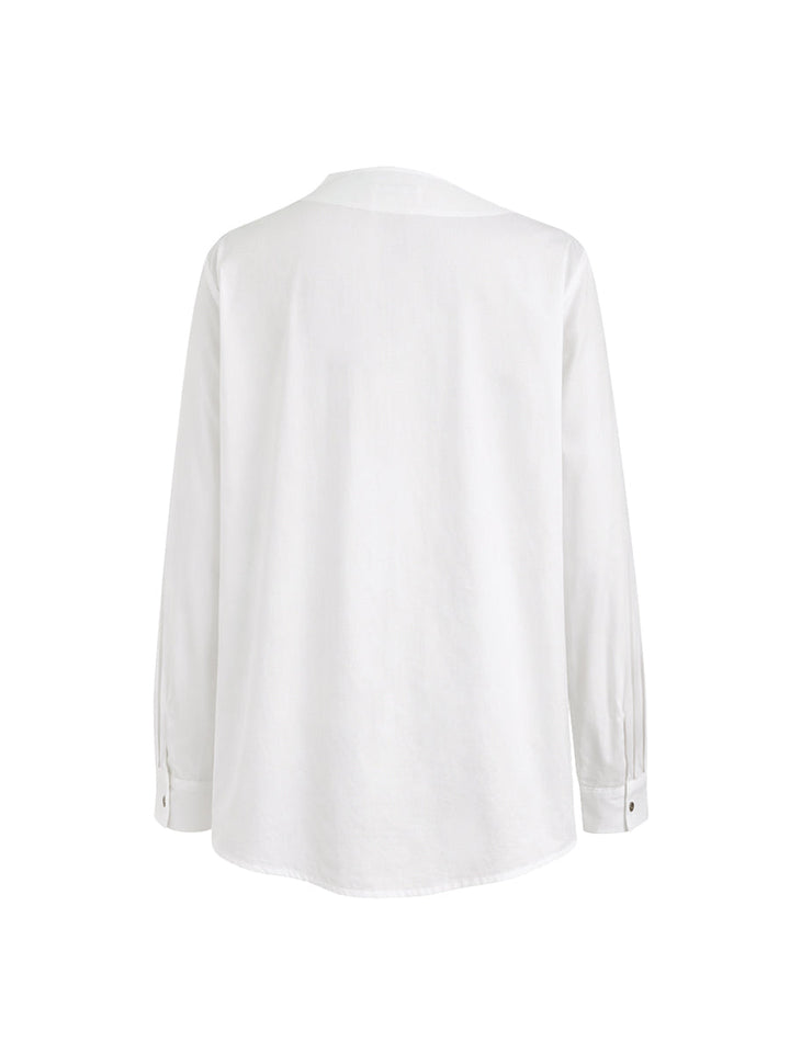 Cotton asymmetric shirt with split front and buttons for women