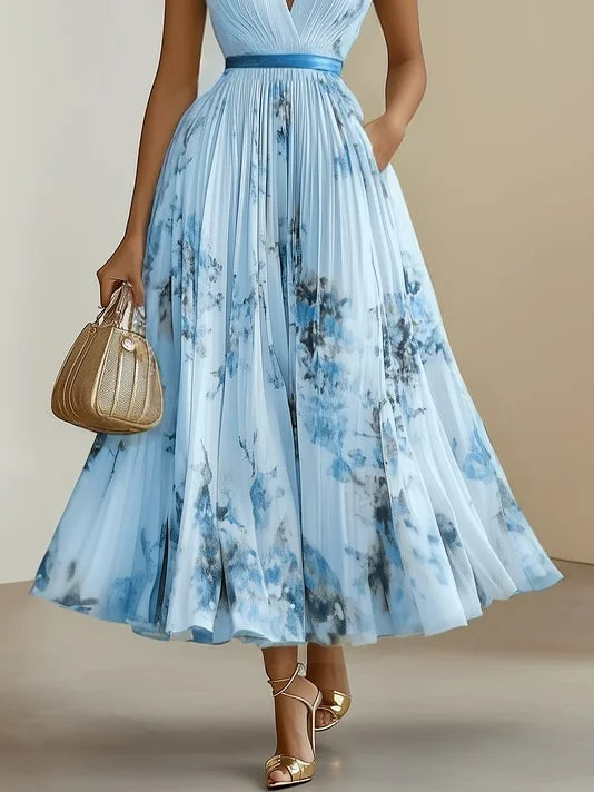 Wrap-style sleeveless maxi dress with V-neck for women