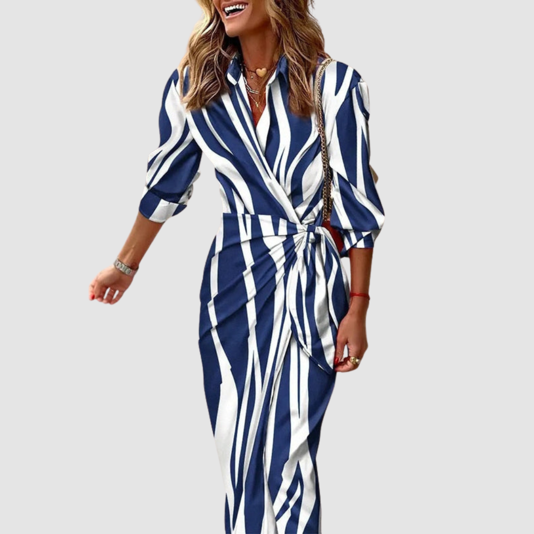 Vertical striped midi dress with relaxed fit for women