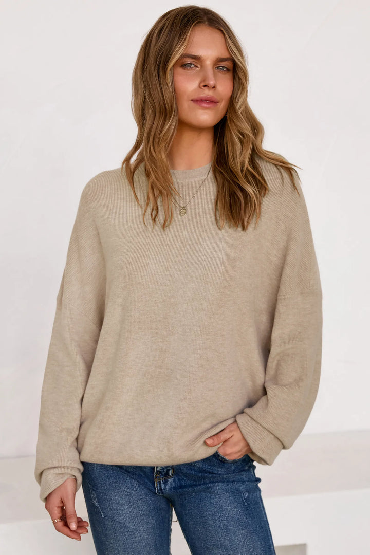 Wool blend oversized crew neck jumper for women