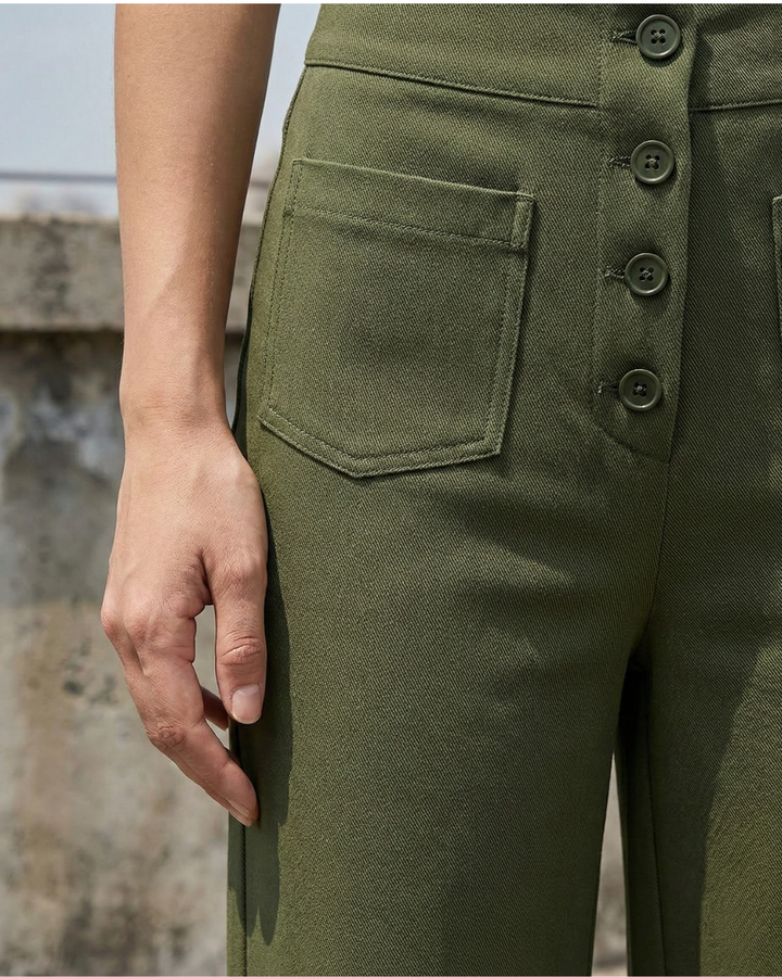 High-waist wide-leg trousers with front pockets for women