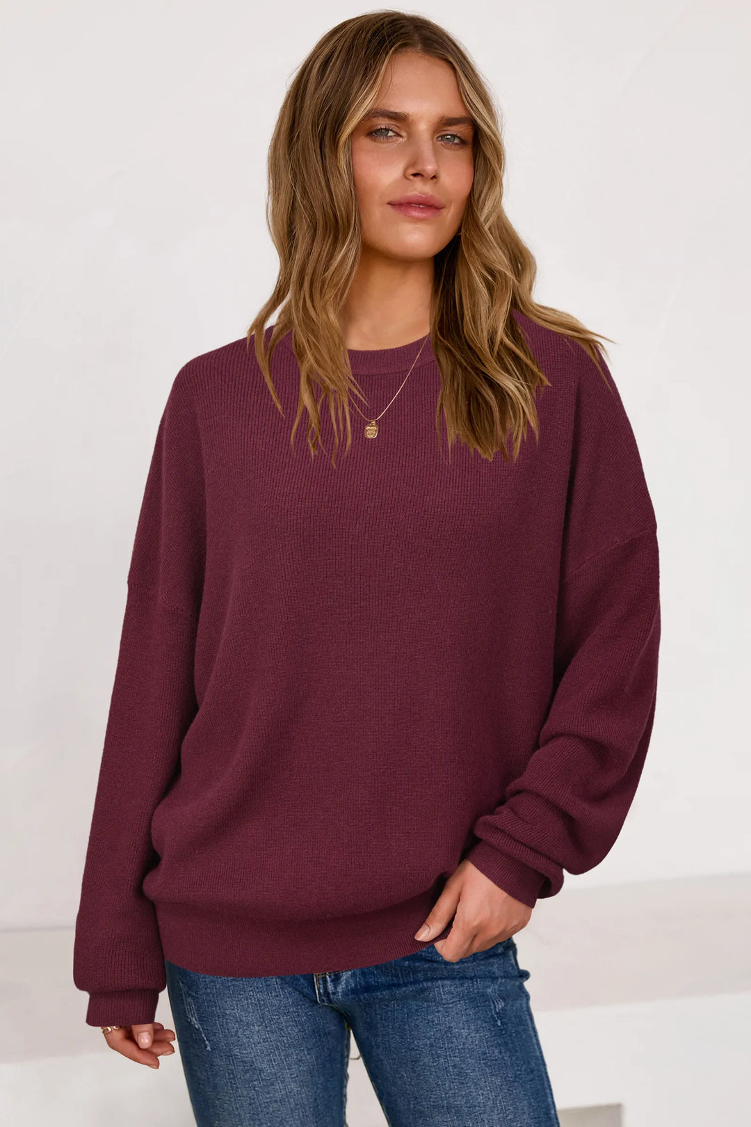 Wool blend oversized crew neck jumper for women