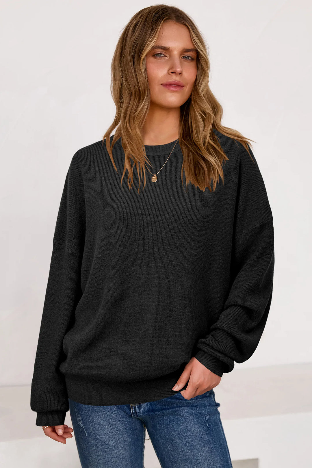 Wool blend oversized crew neck jumper for women
