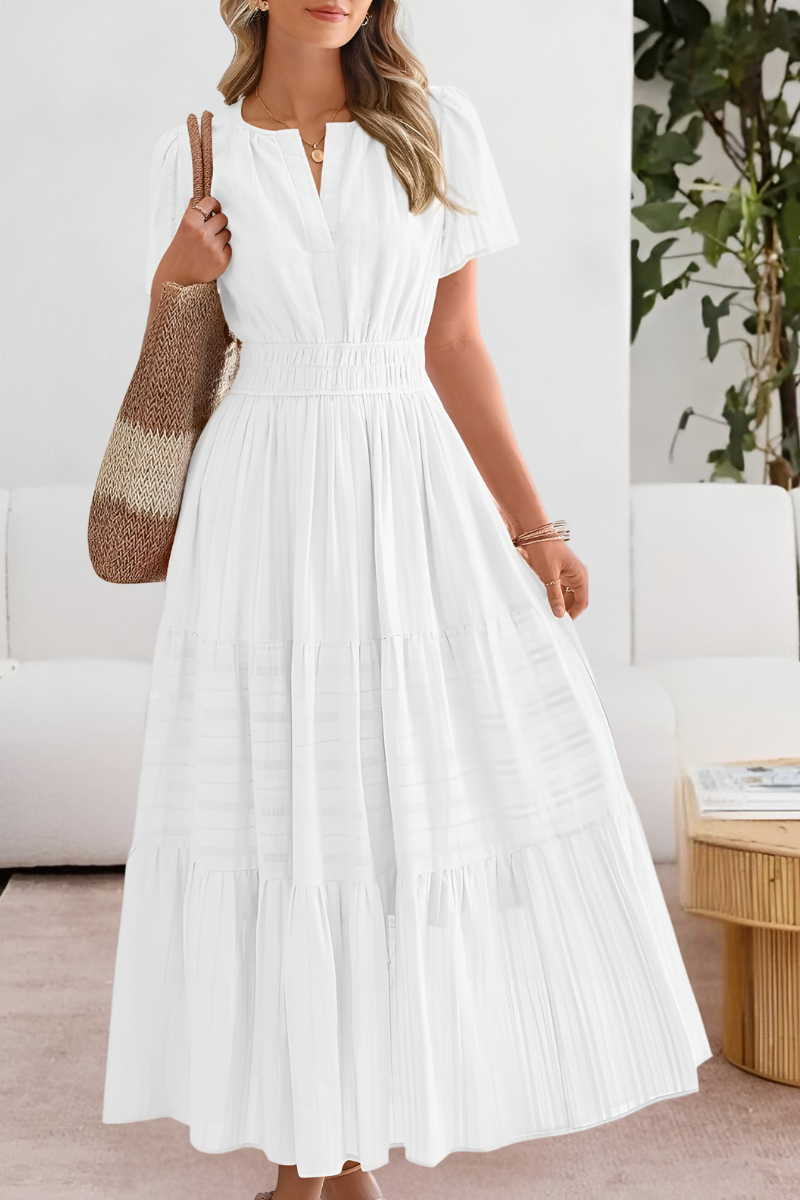 Tiered maxi dress with flutter sleeves and gathered waist for women
