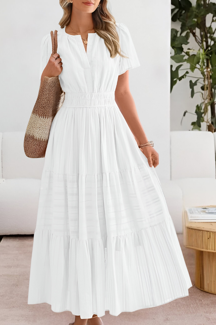 Tiered maxi dress with flutter sleeves and gathered waist for women