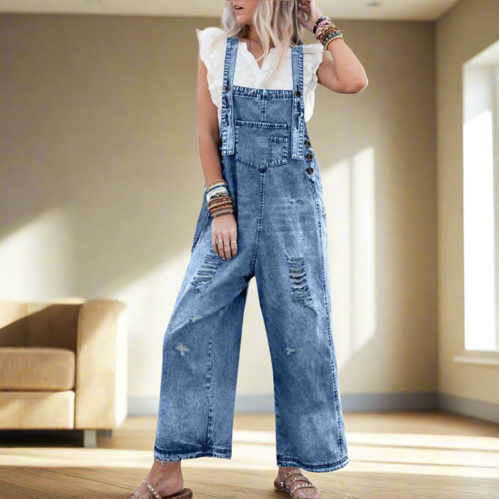 Vintage-style plain jumpsuit with adjustable fit for women