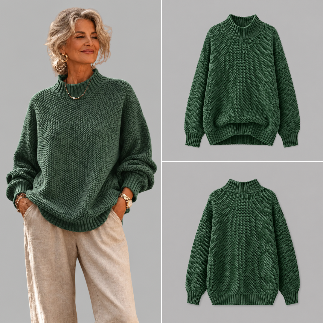 Mock neck chunky knit sweater relaxed fit for women