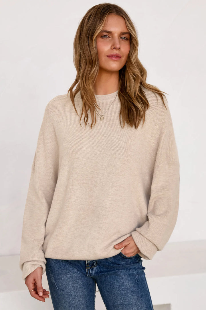 Wool blend oversized crew neck jumper for women