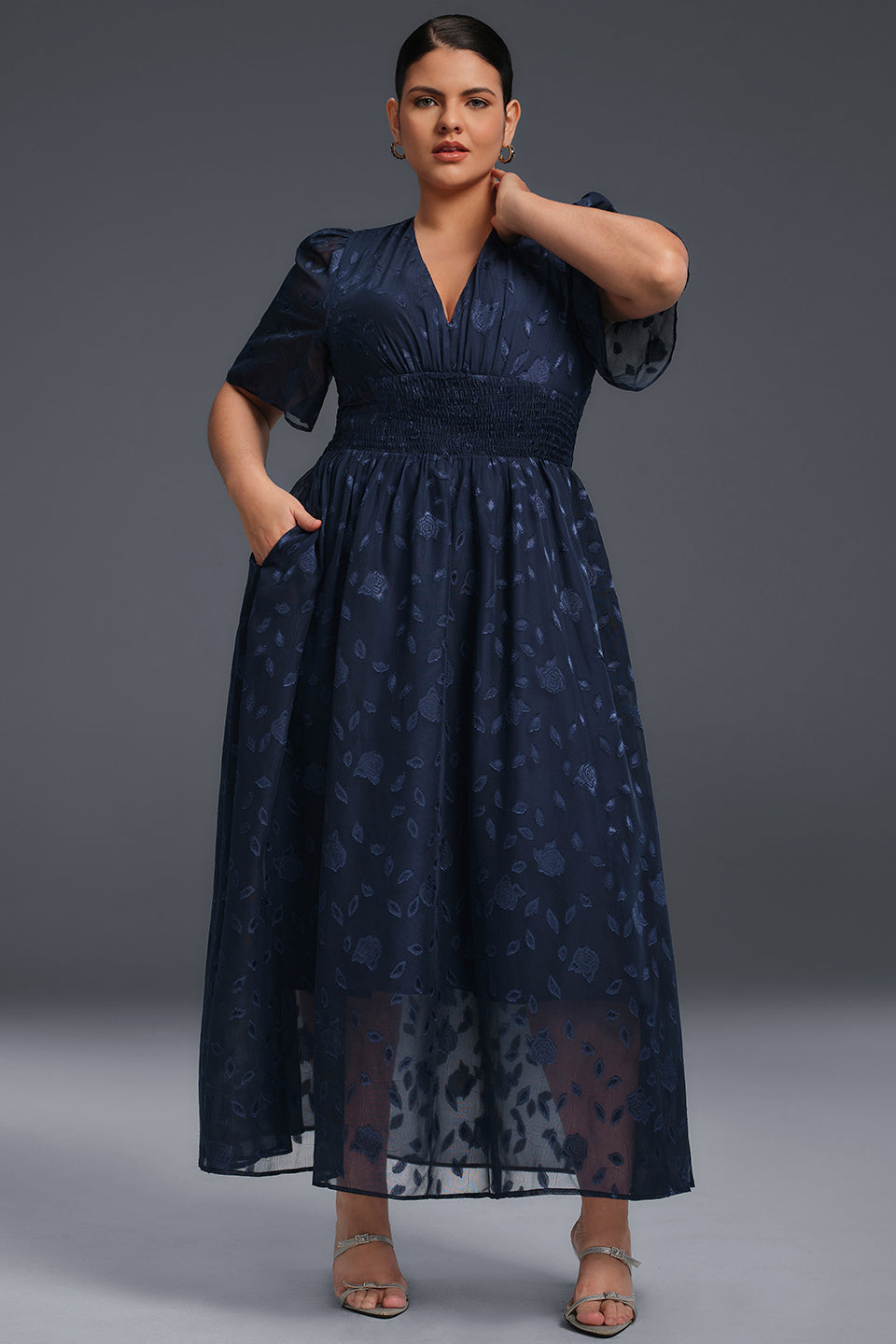 Plus size pleated maxi dress with high waist for women