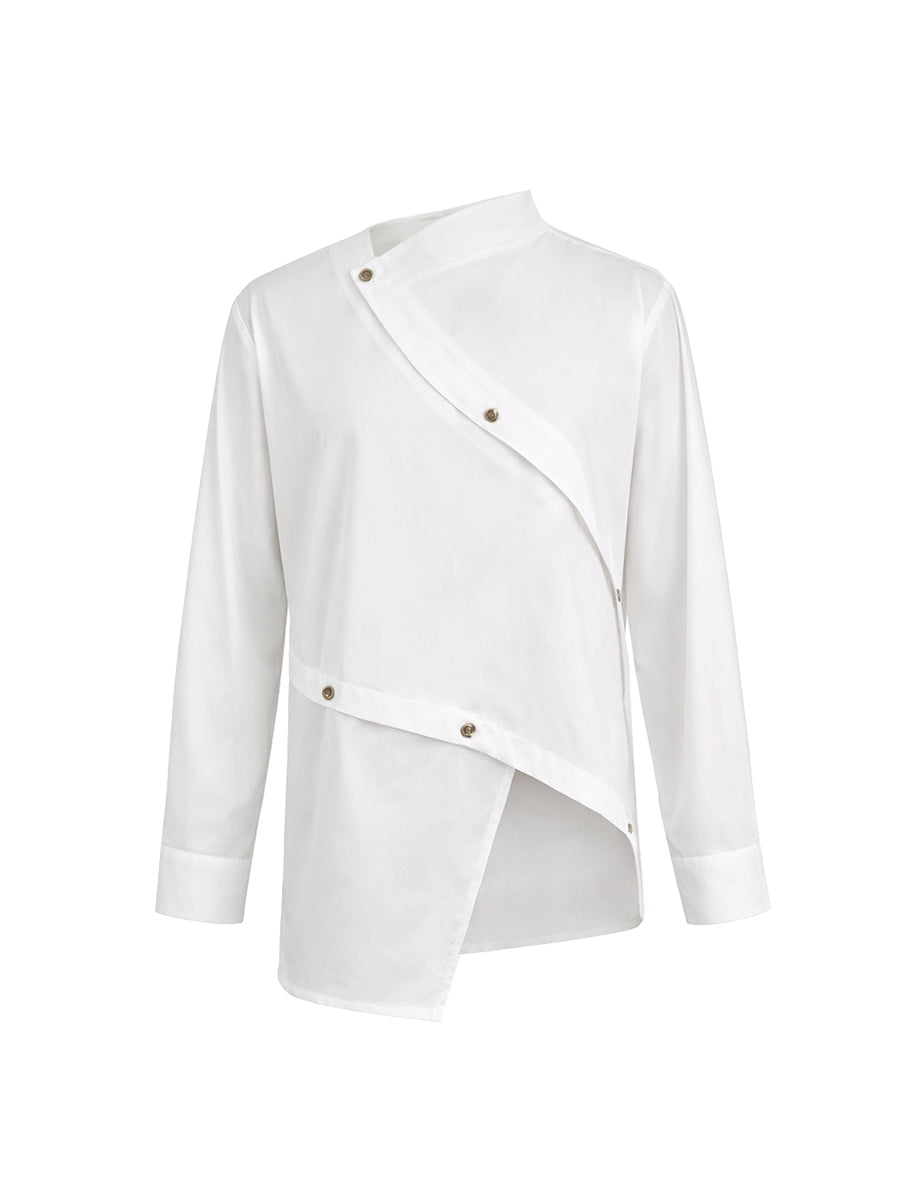 Cotton asymmetric shirt with split front and buttons for women