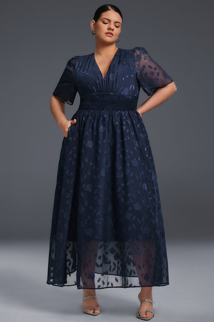 Plus size pleated maxi dress with high waist for women