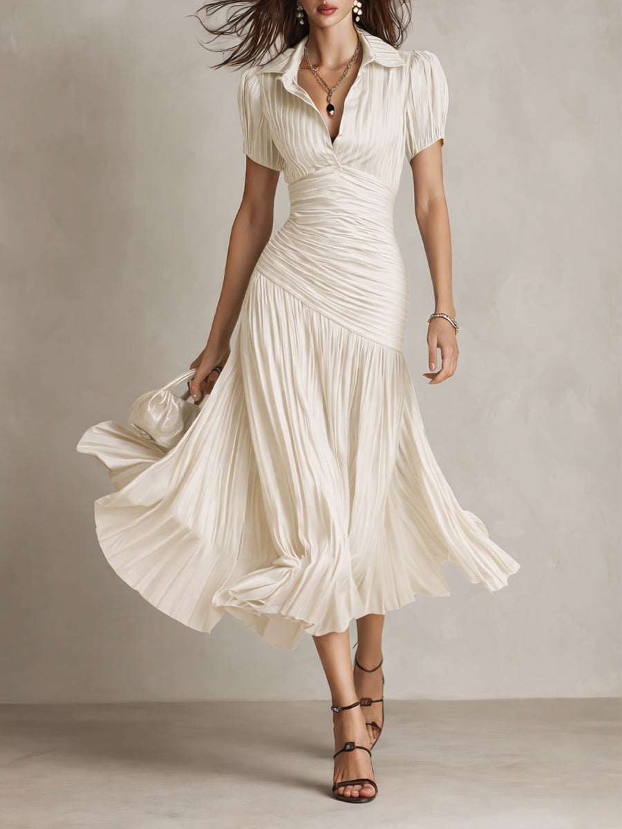 LUCIA | Striped Pleated Bodycon Midi Dress