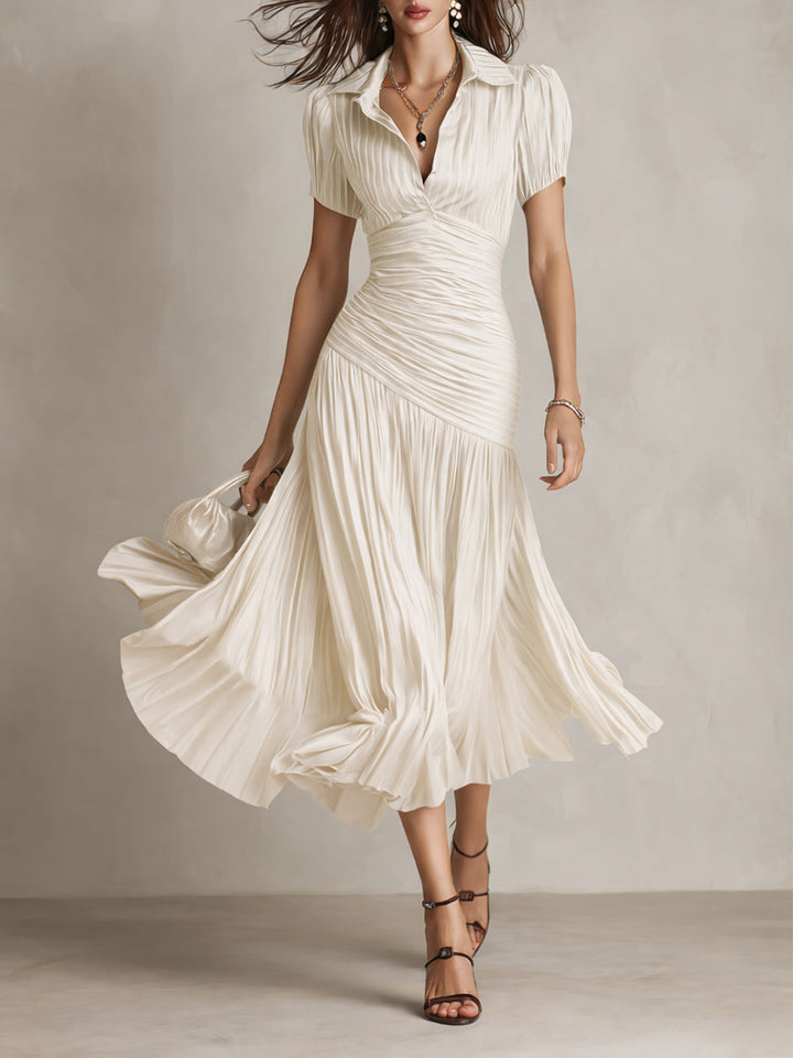 LUCIA | Striped Pleated Bodycon Midi Dress