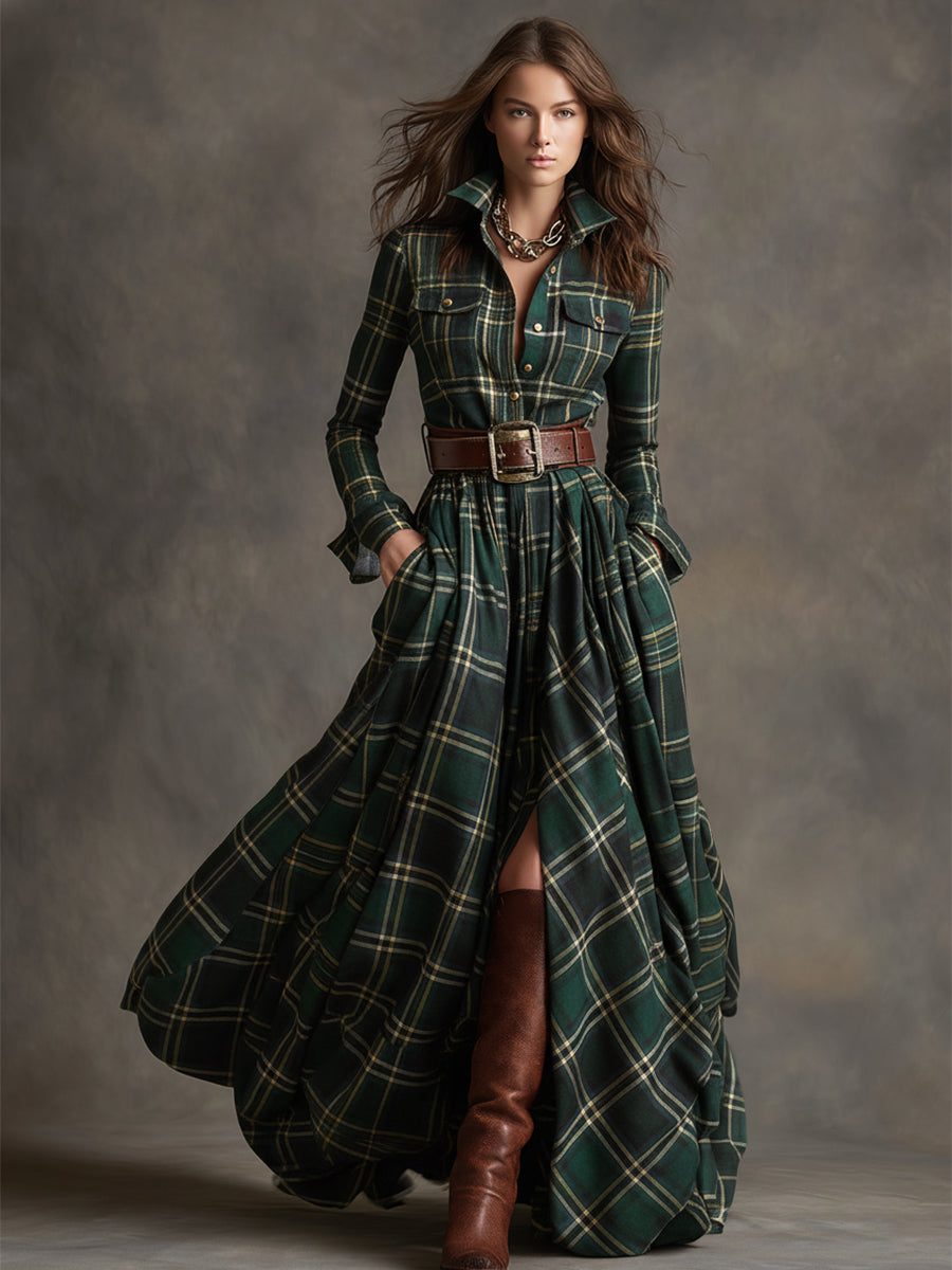 Button-up shirt dress with waist belt for women