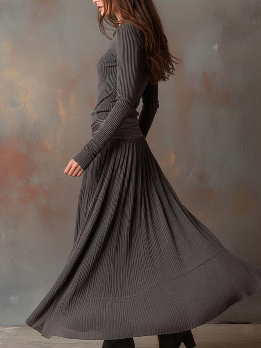 Noelle | Ribbed Knit Pleated Maxi Dress