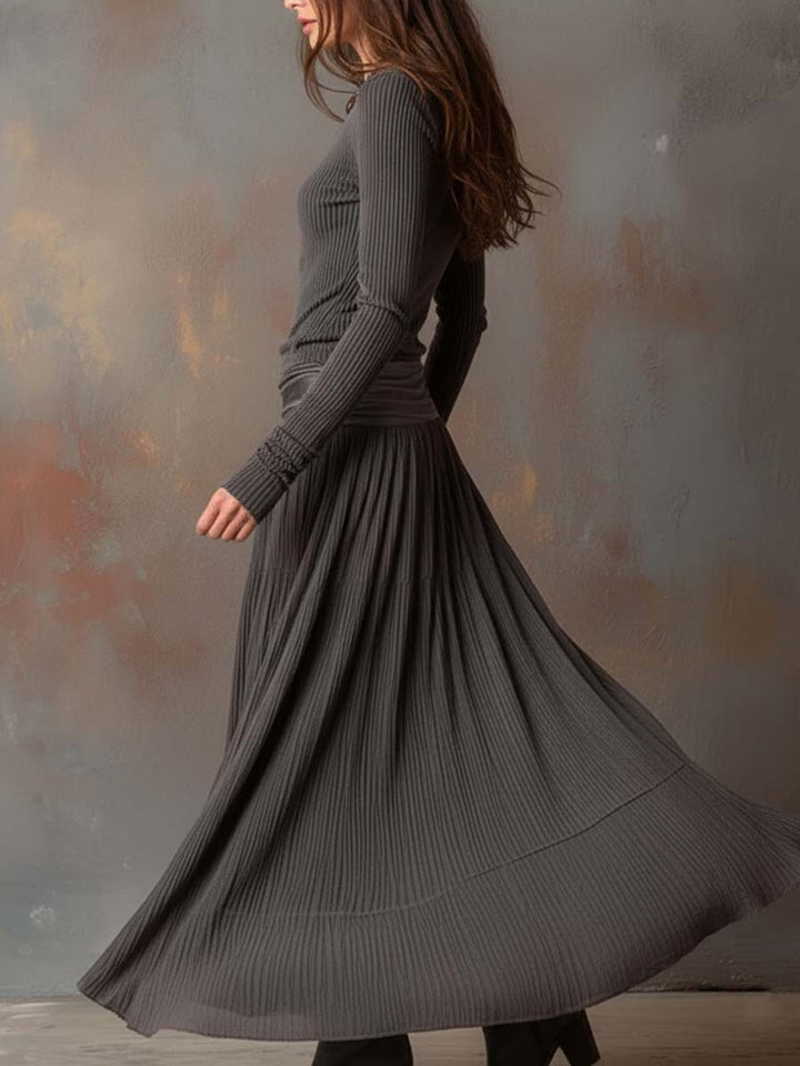 Noelle | Ribbed Knit Pleated Maxi Dress
