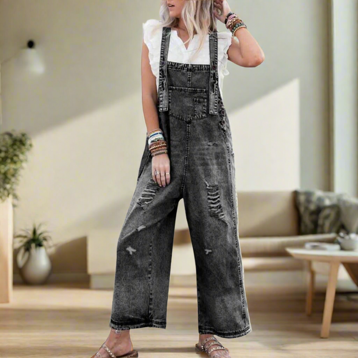 Vintage-style plain jumpsuit with adjustable fit for women