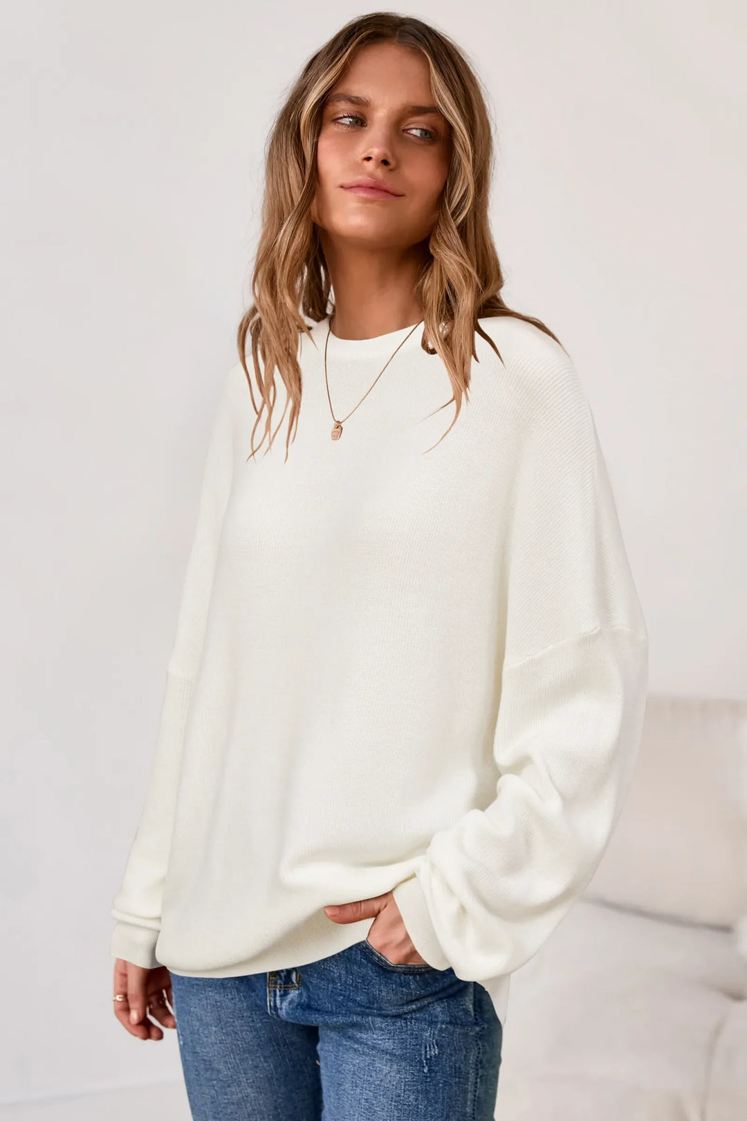 Wool blend oversized crew neck jumper for women