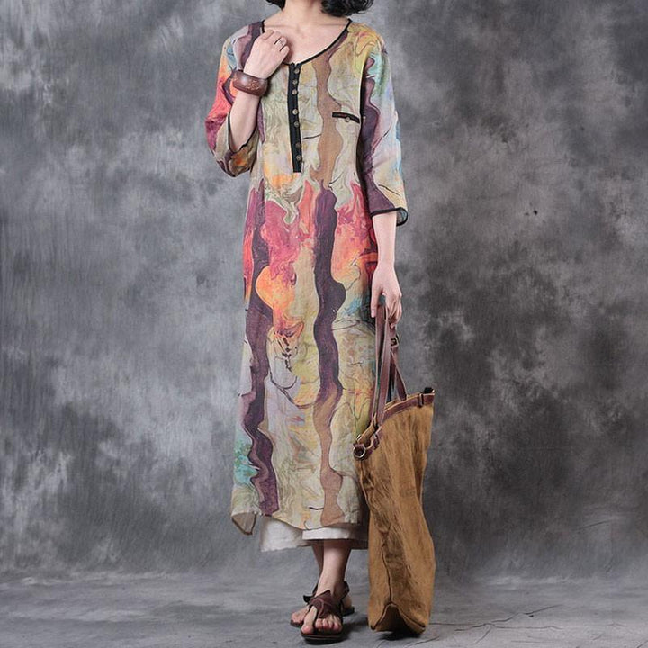 Plus size polyester midi dress with pockets and 3/4 sleeves for women