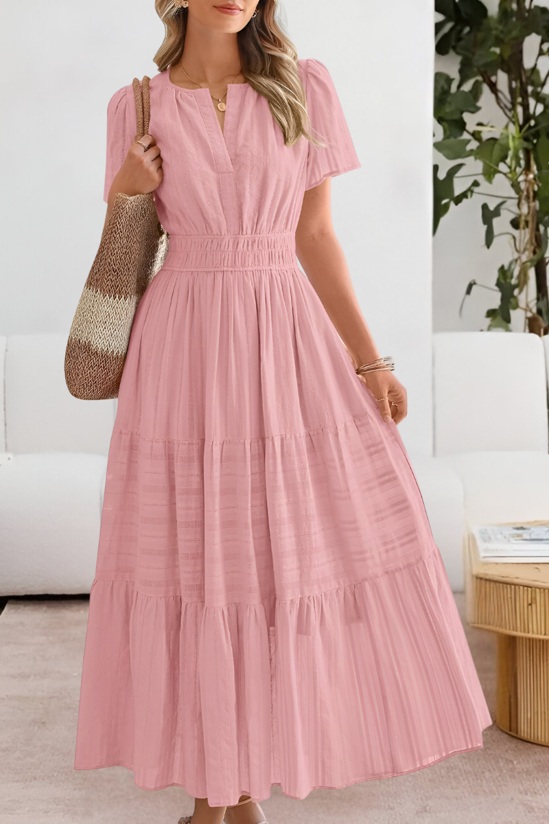 Tiered maxi dress with flutter sleeves and gathered waist for women