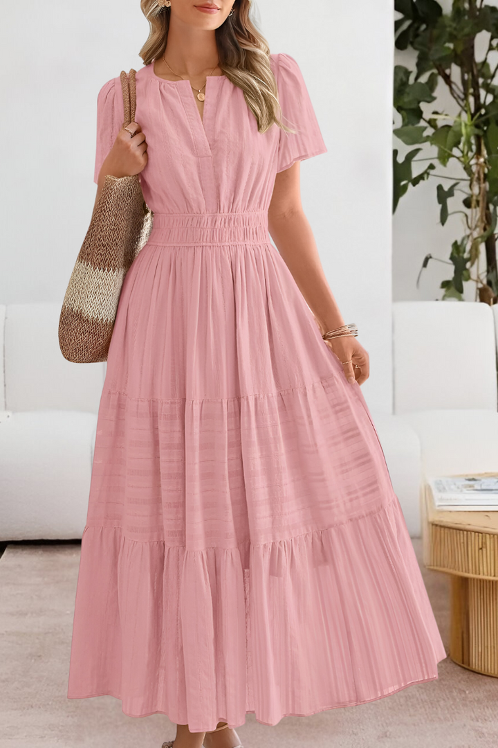 Tiered maxi dress with flutter sleeves and gathered waist for women