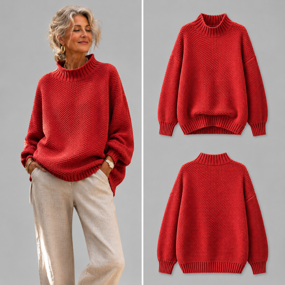 Mock neck chunky knit sweater relaxed fit for women