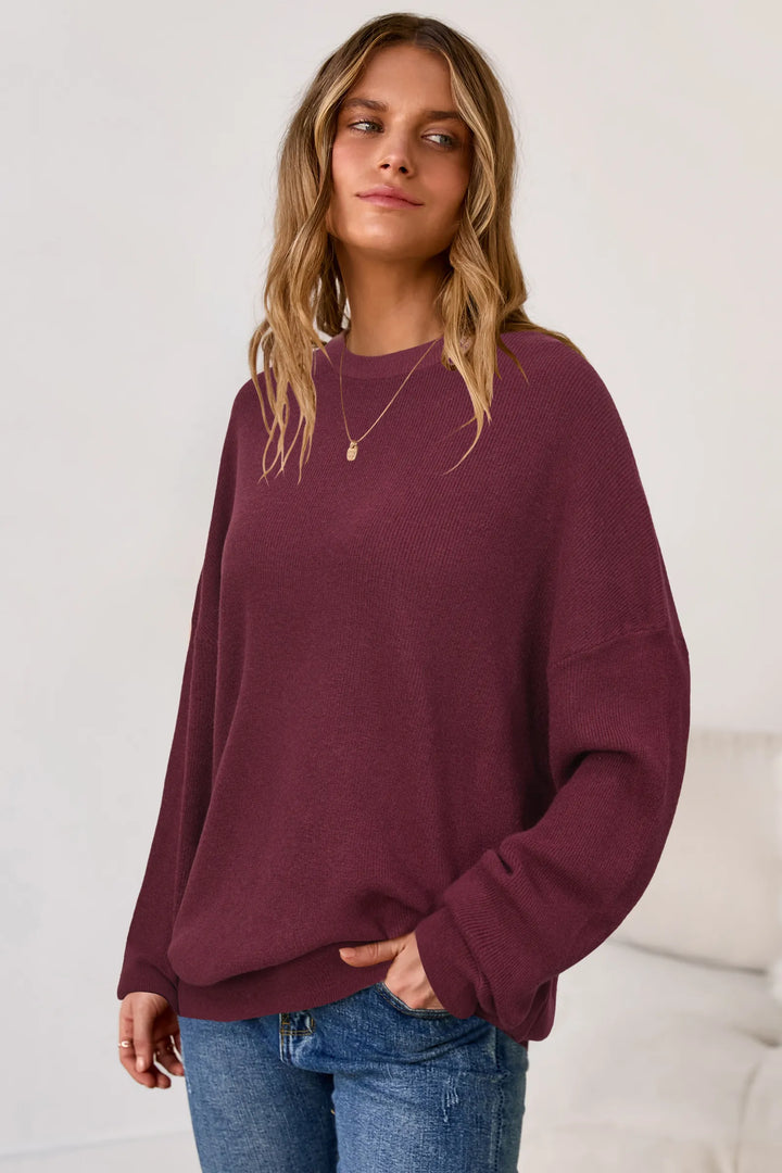 Wool blend oversized crew neck jumper for women