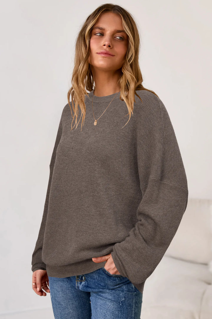 Wool blend oversized crew neck jumper for women