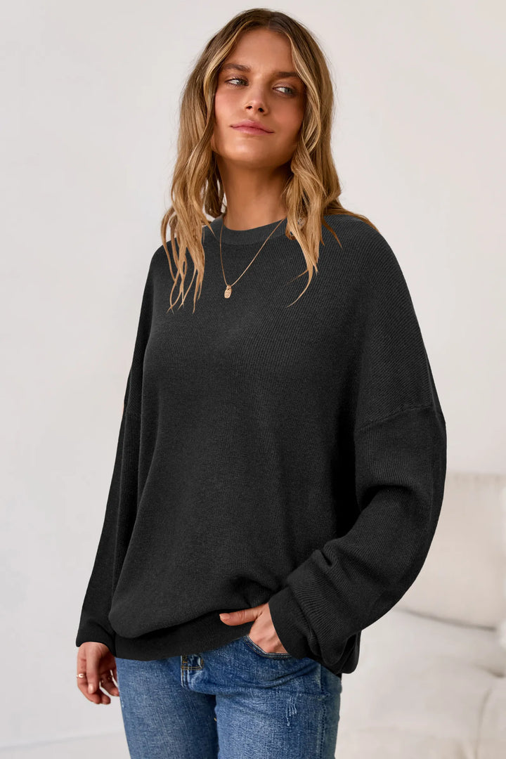 Wool blend oversized crew neck jumper for women