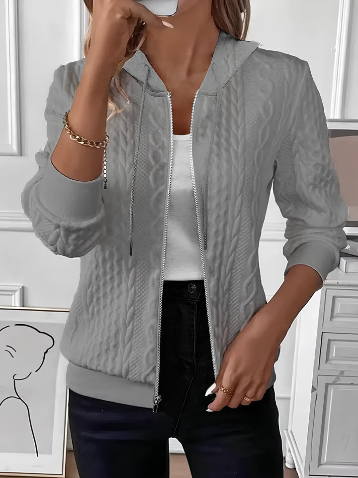 Cable textured zip up hooded jacket for women
