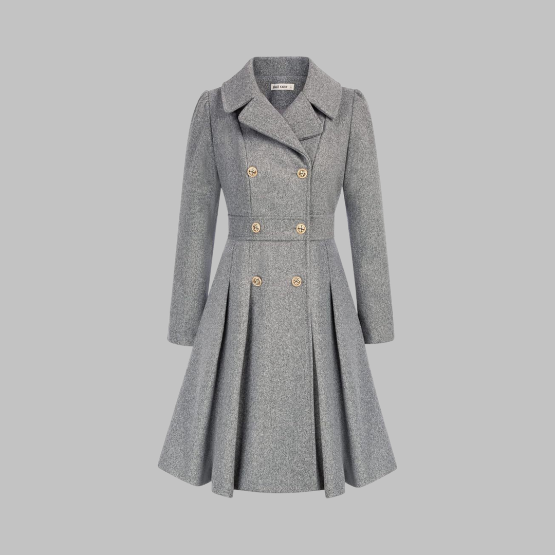 Double-Button Long-Sleeve Coat for Women