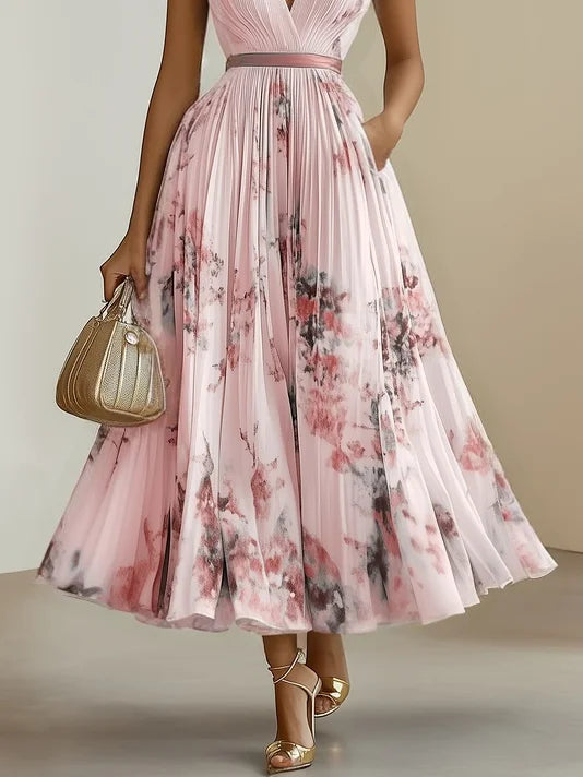 Wrap-style sleeveless maxi dress with V-neck for women