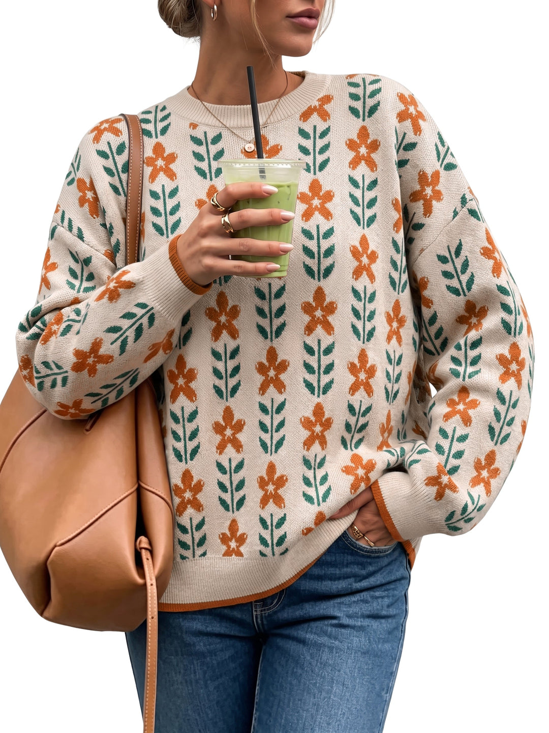 Wool blend oversized crew neck jumper for women