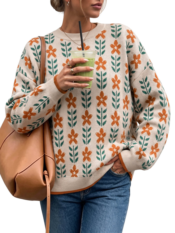 Wool blend oversized crew neck jumper for women