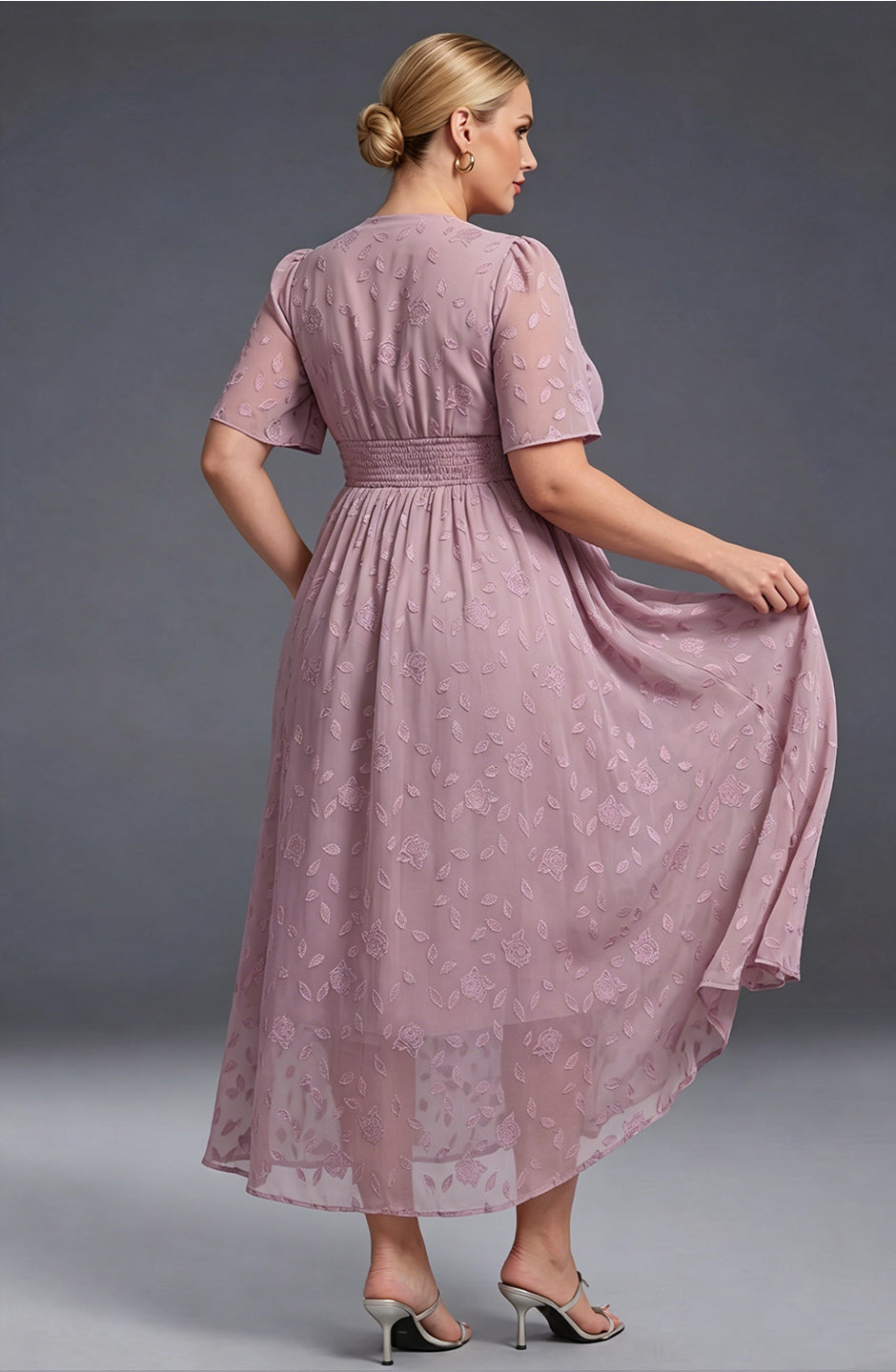Plus size pleated maxi dress with high waist for women
