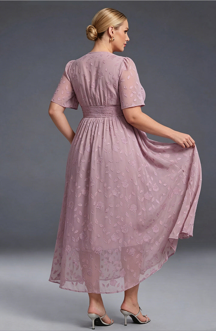 Plus size pleated maxi dress with high waist for women