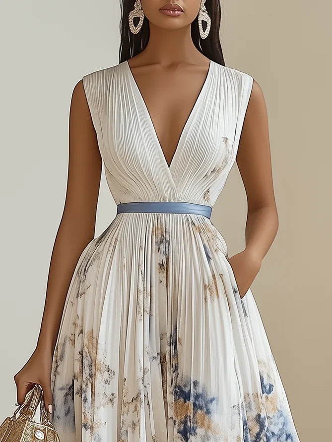Wrap-style sleeveless maxi dress with V-neck for women