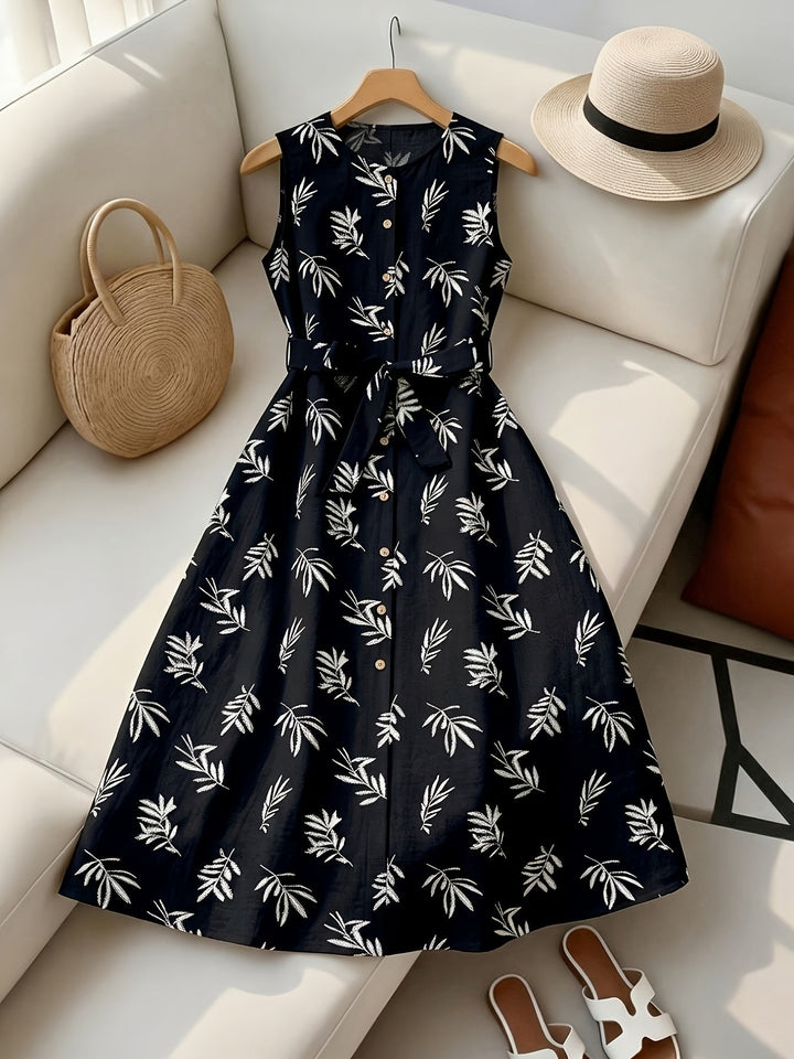 Sleeveless midi dress with tie belt for women
