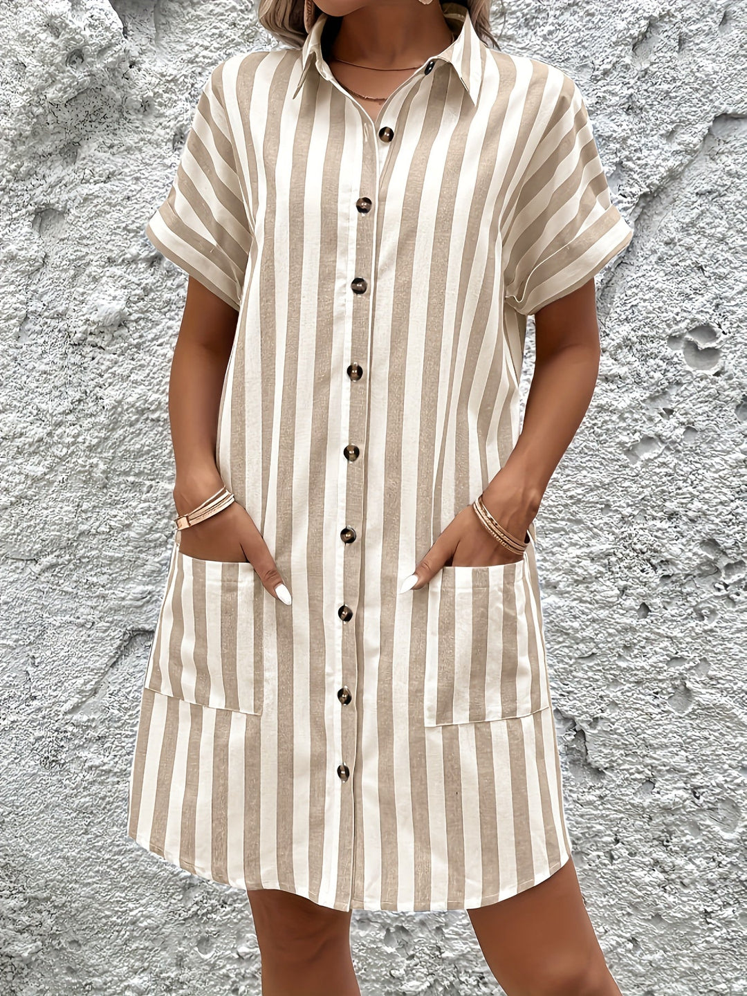 Striped shirt dress with belted waist for women