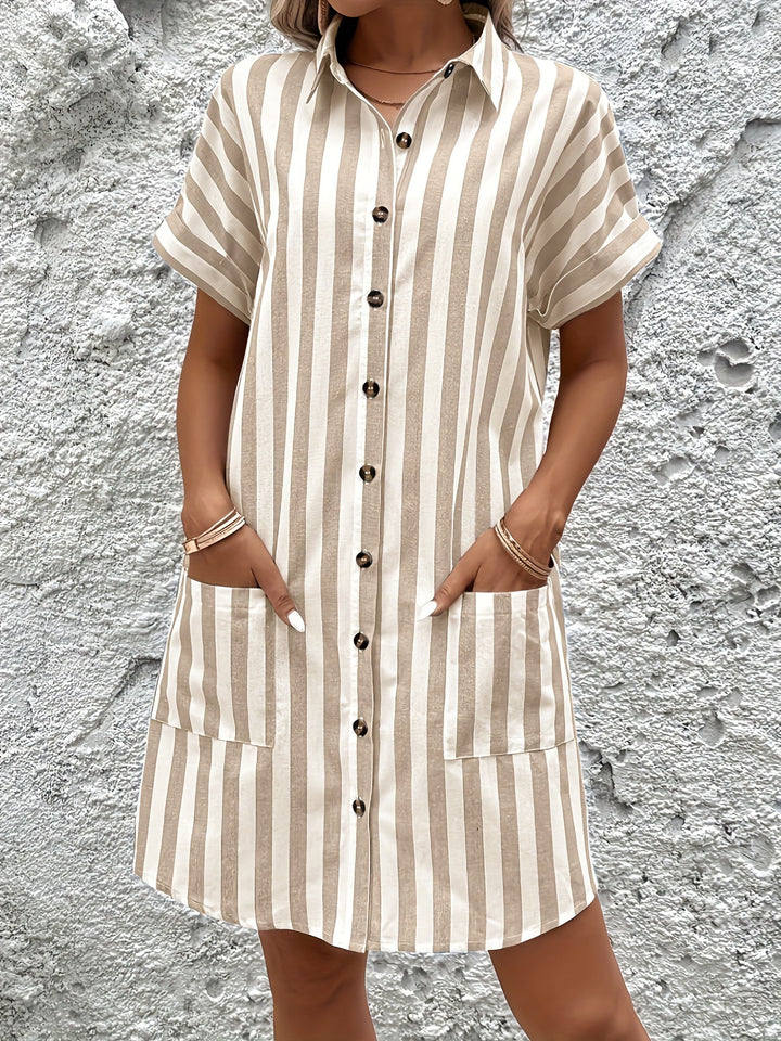 Striped shirt dress with belted waist for women