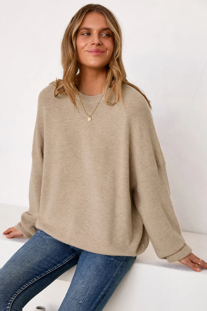 Wool blend oversized crew neck jumper for women