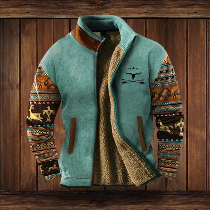 Noah Warm Jacket Western Style – Fleece Lining &amp; Ethnic Patterns for Winter Comfort
