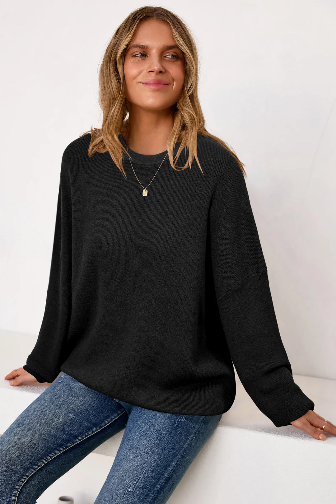 Wool blend oversized crew neck jumper for women