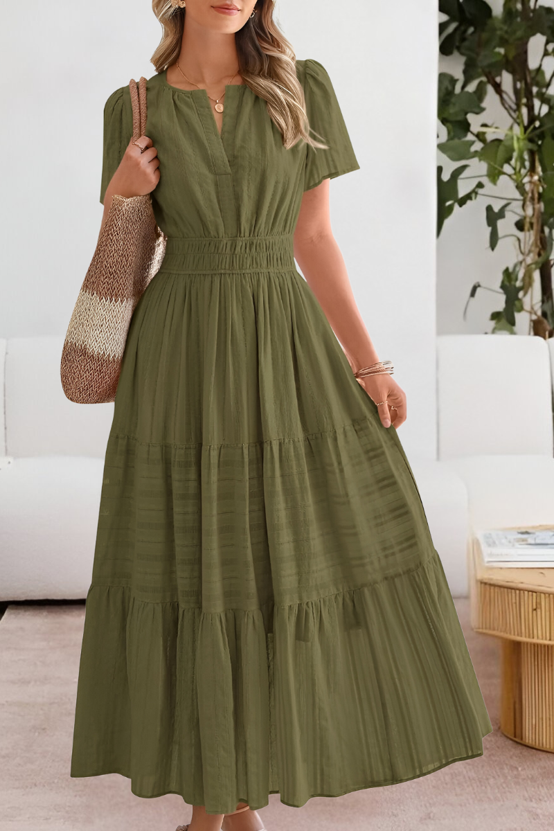 Tiered maxi dress with flutter sleeves and gathered waist for women