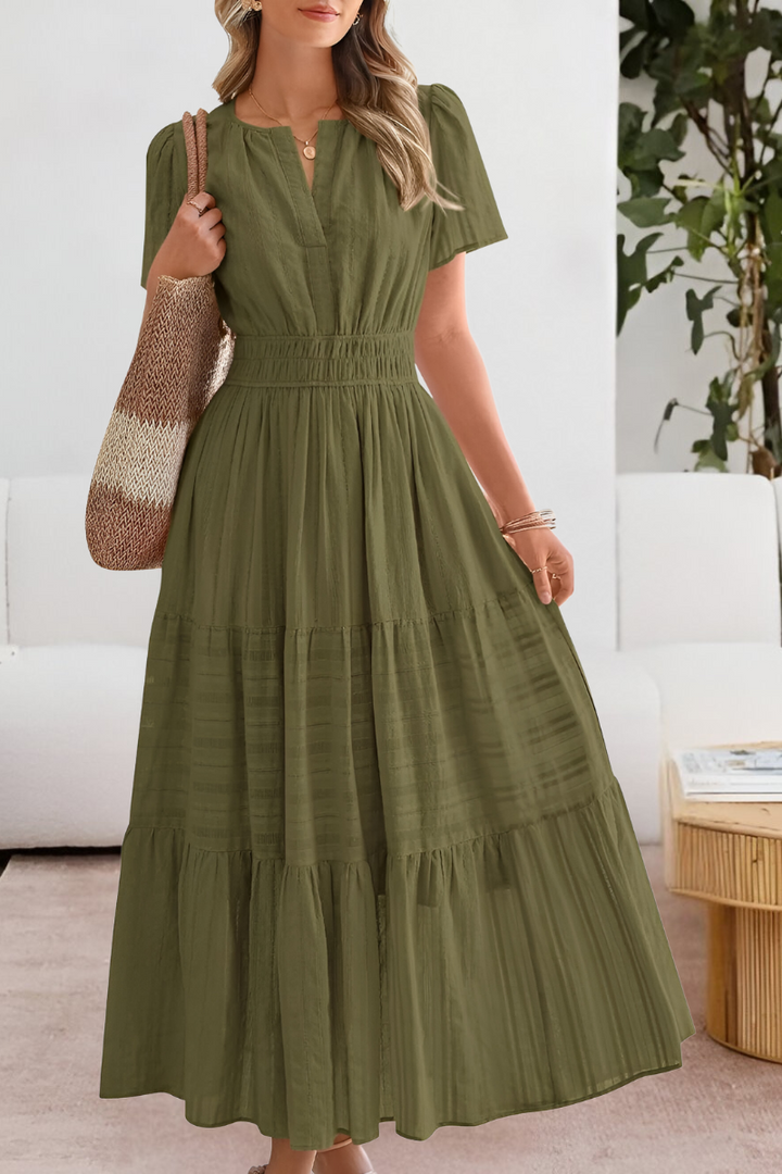 Tiered maxi dress with flutter sleeves and gathered waist for women