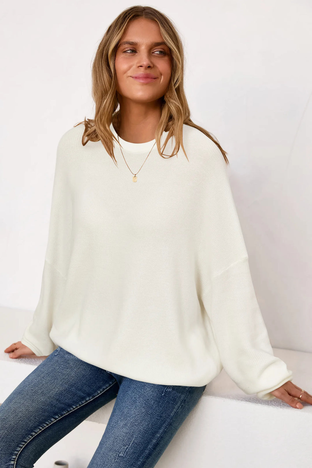 Wool blend oversized crew neck jumper for women