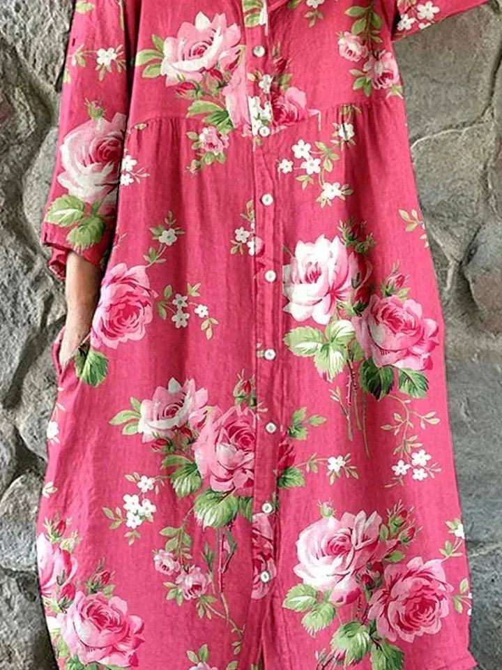 Oversized floral dress with V-neck for women